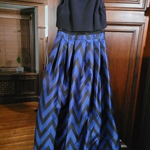 Elegant Blue and Black Chevron A-Line Skirt